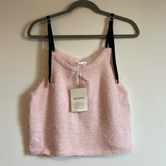 NWT NZoohy Furry Tank Top Pink Black Small Straps Buckle Boxy Loose New - Picture 1 of 10
